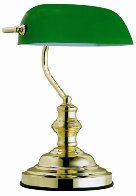 GLOBO 2491 Antique Banker Schreibtisch Tisch Leuchte E27 altmessing grün H 36cm