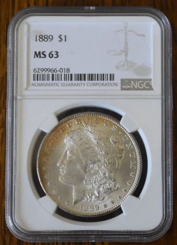 NGC MS 63 1889 - P (No Mintmark) Morgan Silver Dollar - Gold Crescent Toning