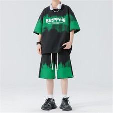 Mens Tracksuit 2-Piece Set Short Sleeve T Shirt Shorts Sweatsuit Outfit Set