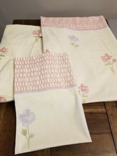 Sweet Floral Pink  Cream TWIN Fitted  Flat Sheet  Pillowcase Set Vintage