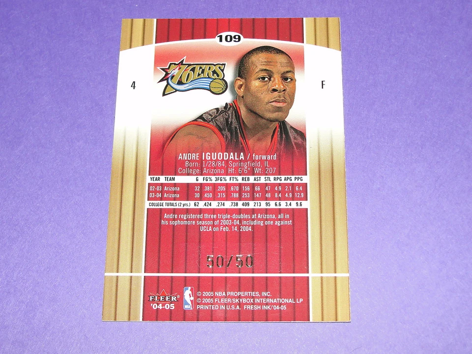 2004-05 Skybox ANDRE IGUODALA #109 Fresh Ink Rookie SP/50 76ers Golden State MVP - Image 2 of 2