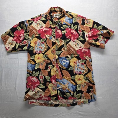 Vtg 90s Straight Down Cigar Hawaiian Shirt Mens M Tobacco Label Lei Lady 