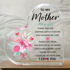 To My Mother Thank You Heart Shaped Acrylic Plaque Mother's Day Gift Decoration