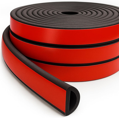 Weather Stripping Door Seal Strip 26FT   EPDM D-Shape Foam Rubber with Tape for