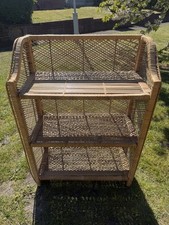 Large Vintage Bohemian Coastal Wicker Rattan Collapsible 3 Tier Shelving Unit