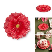 Winter Blooms Poinsettia Platter 3D Red Floral Serving Plate Certified