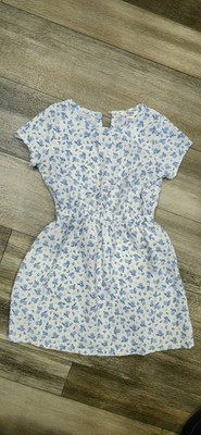 GUESS Girls 4T White/Blue Floral Fit & Flare Short Sleeve V-Neck Dress