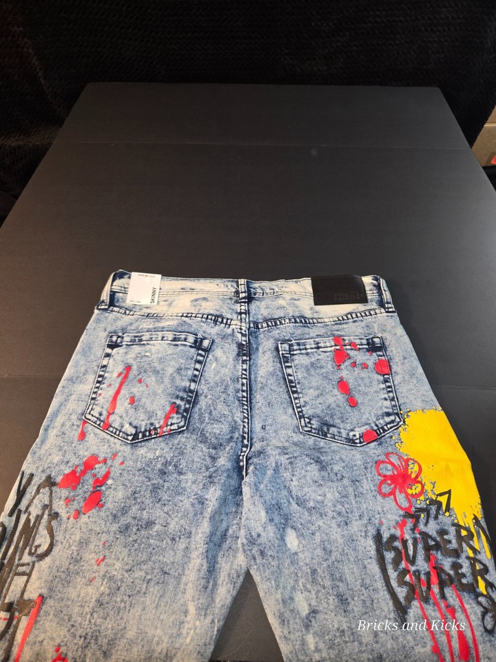 Rue 21 Premium Blue Design Patch Distressed Jeans Skinny Fit Men's ...