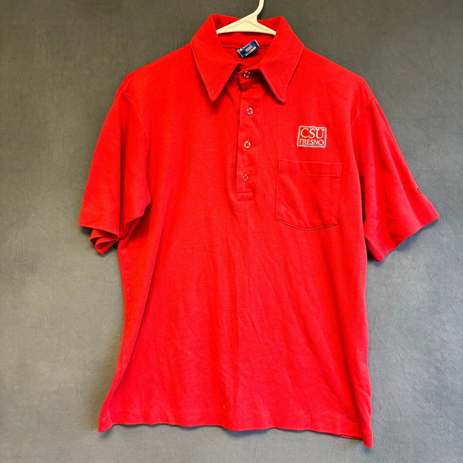 Vintage Champion CSU Fresno Polo Shirt Men’s L Made USA 80s 90s Red