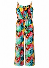 womens tropical leaf print wide leg jumpsuit size 18 holiday summer beach new