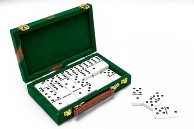 Dominoes Complete Set Uria Stone The Cambor With Brass Spinners Velour Case