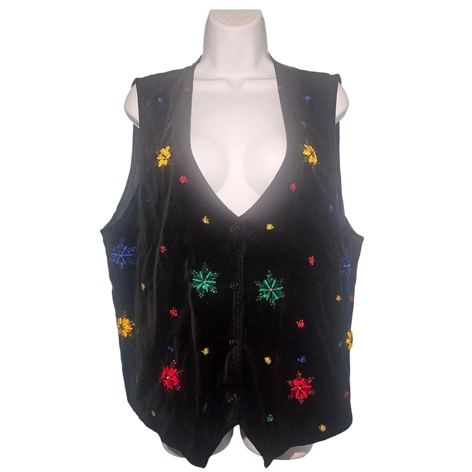 黑色天鹅绒背心圣诞假日派对刺绣 14W Plus 1X Bobbie Brooks — 第 2/4 张图片