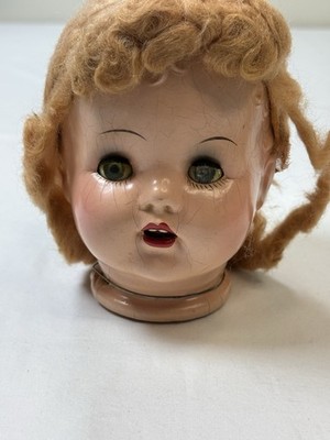 Vtg 40s/50s Doll Head Creepy Halloween Decor Composition 3.5'' Neck Flange READ