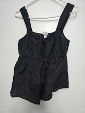 A New Day Breathable Boho Women's Black Textured Tie Front Peplum Tank Top, M