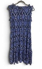 Talbots Women's Ikat Print Sleeveless Flowy Midi Dress Size 10 Blue Ruffle Neck