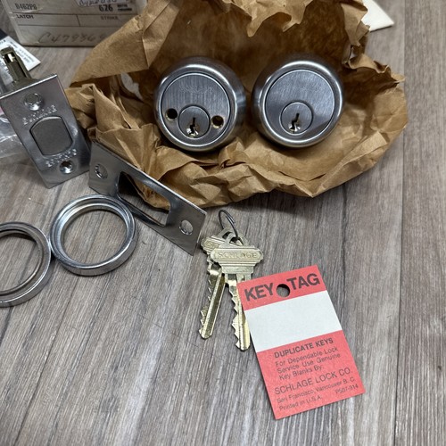 NOS Schlage B462P 626 doble cilindro cerrojo con llaves completo 2-3/8” respaldo - Imagen 4 de 5