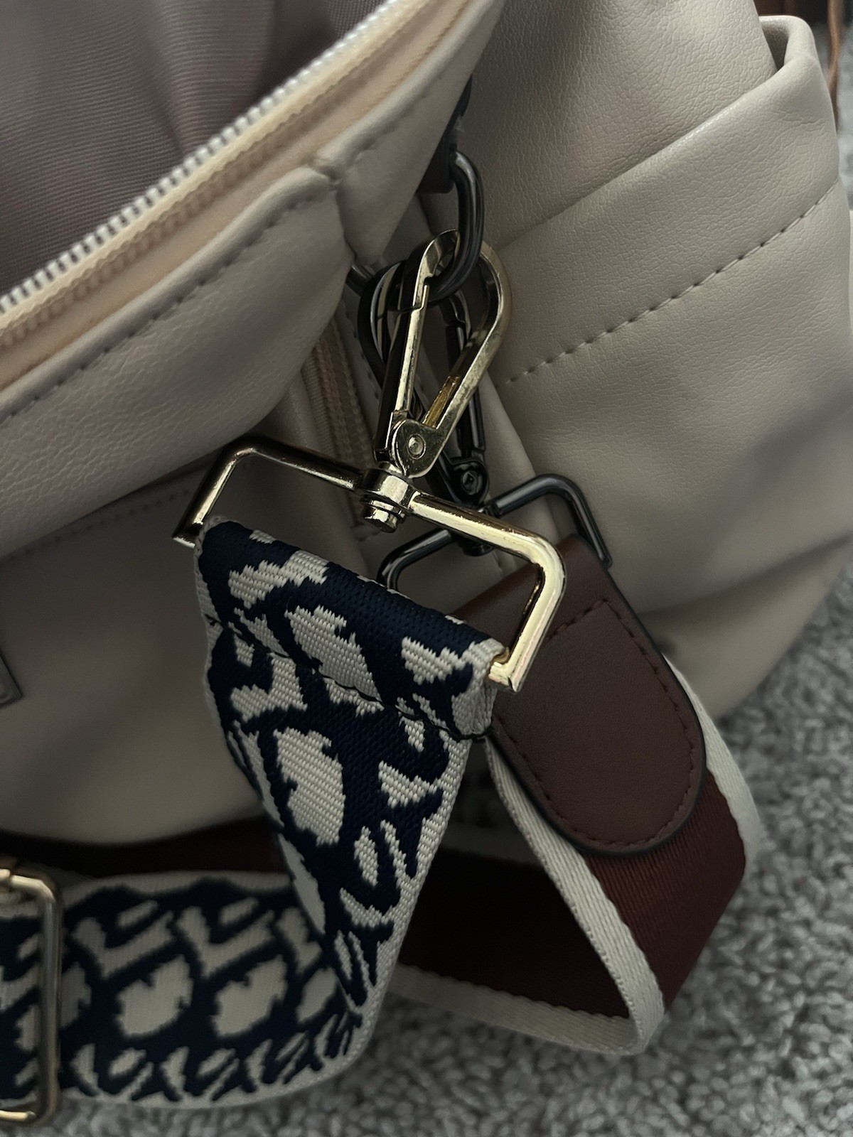 Beige Brown Backpack Purse Patterned Detachable S… - image 11