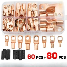 Assorted 140pcs Copper Ring Lug Terminal Set SC Battery Bare Wire Connectors Kit