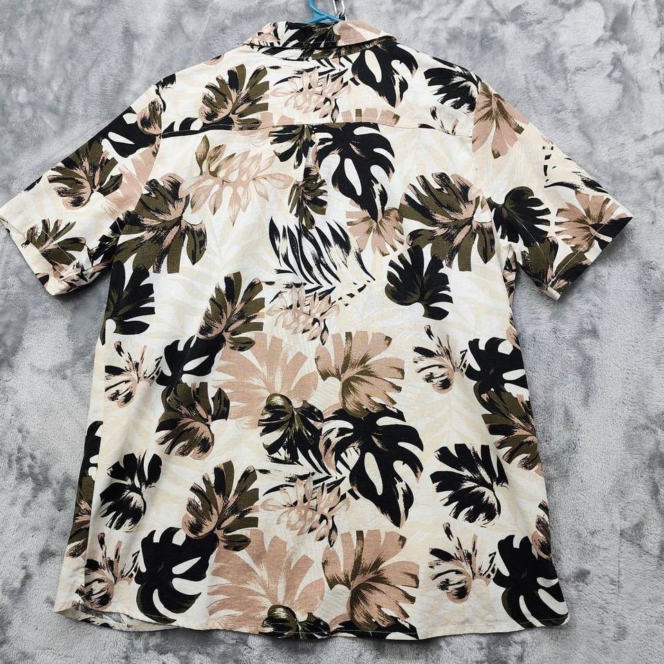 Винтажный белый олень Топ женщин L бежевый желтовато-коричневый черный льняной смеси оставить печать на пуговицах - Изображение 2 из 4