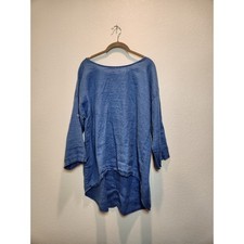 Túnica Terzo Millennio Italia Azul Lino Top Botón Espalda Alto Bajo Lagenlook L