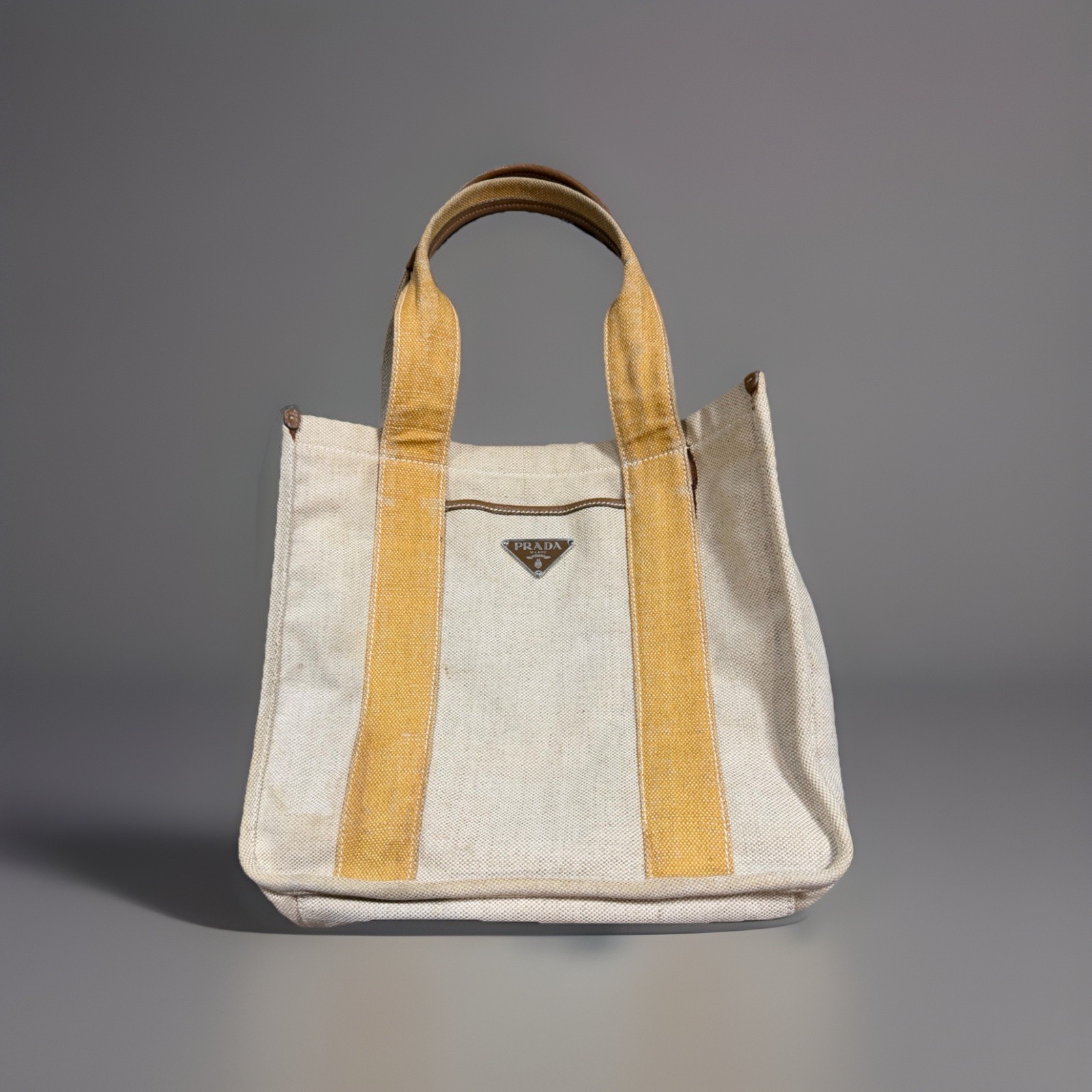 PRADA Canvas Tote Bag Auth Beige Medium Women Italy 114601