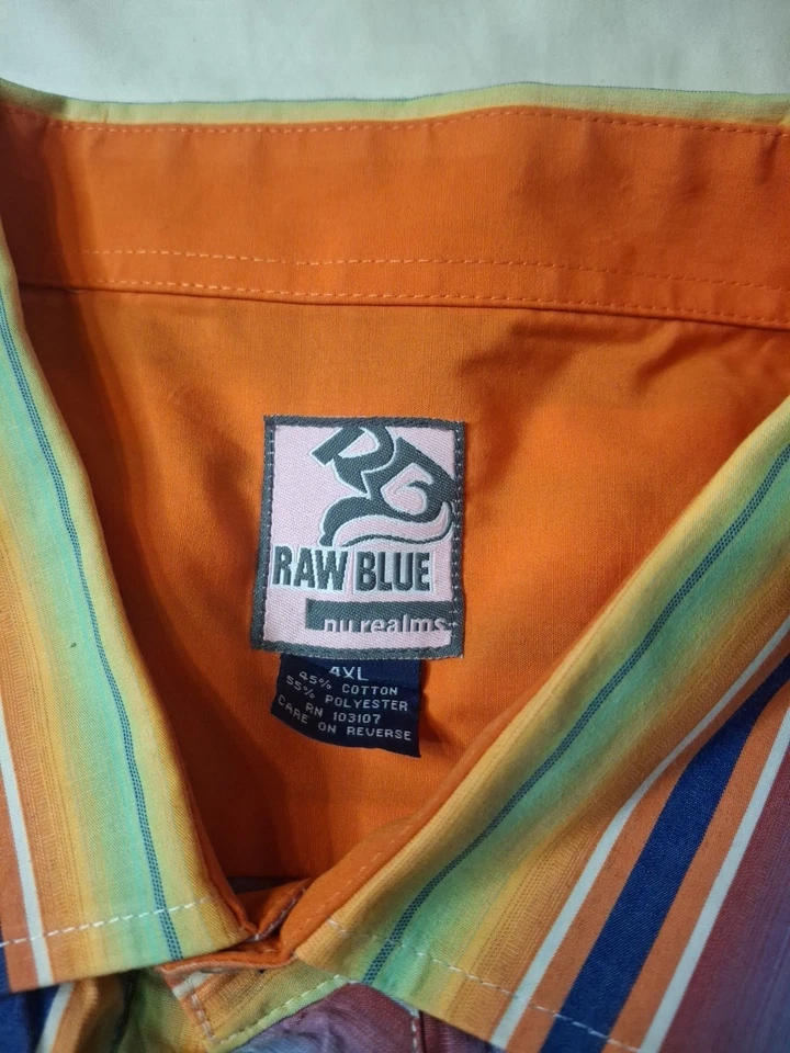 Raw Blue Nu Realms Men's Striped Button-Up Shirt Size 4XL French Cuffs  - Image 3 of 4