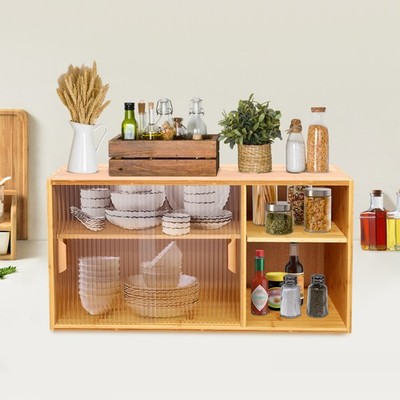 Small Kitchen Cupboard Food Pantry Cabinet Wall Sideboard With Glass Doors US
