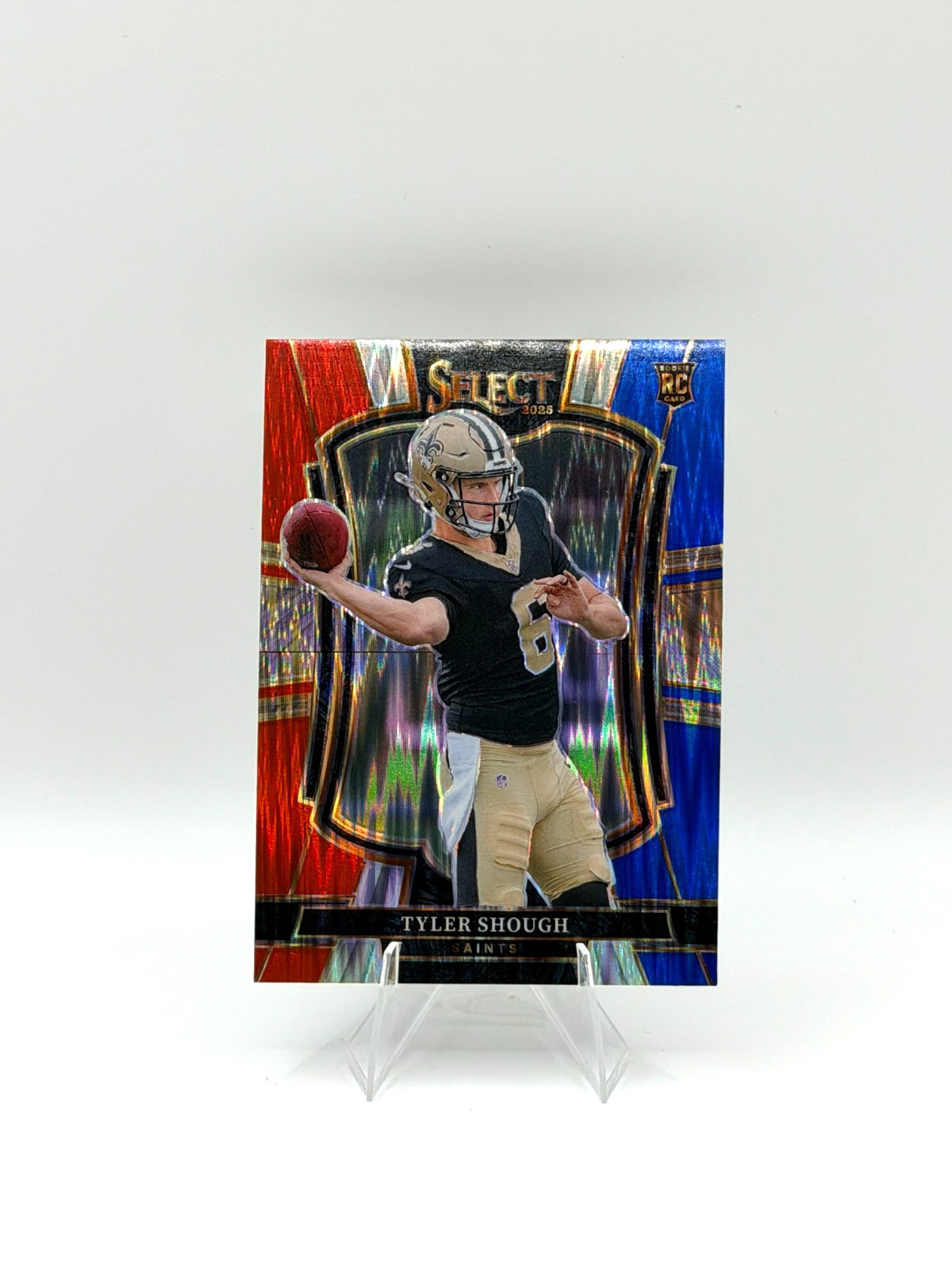 2025 Panini Select - Red & Blue Prizm Shock Premier Level Tyler Shough #141 (RC)