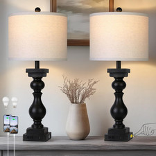 28" Tall Farmhouse Table Lamps Set of 2 with USB A C Ports and AC Outlet, 3 Way
