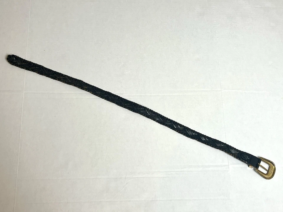 Cinturón De Colección Express Talla S Cuero Trenzado Negro Hebilla Grabada Dorada Western Boho Foto 4 de 4