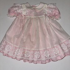 VINTAGE BRYAN 2 piece DRESS  PINAFORE 4T pink swissdotted  lace
