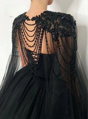 Luxury Black Gothic Crystal Beaded Corset Wedding Dress Vestidos De Novia Custom