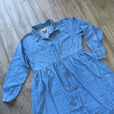 Fads Vintage 100 Cotton Denim Maxi Long Sleeve Dress Country Western Prairie 16