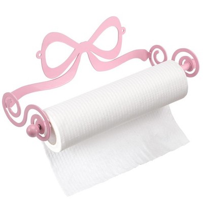 Pink Bow Wall Mount Toilet Paper Towel Holder Coquettish Metal Kitchen Roll D...