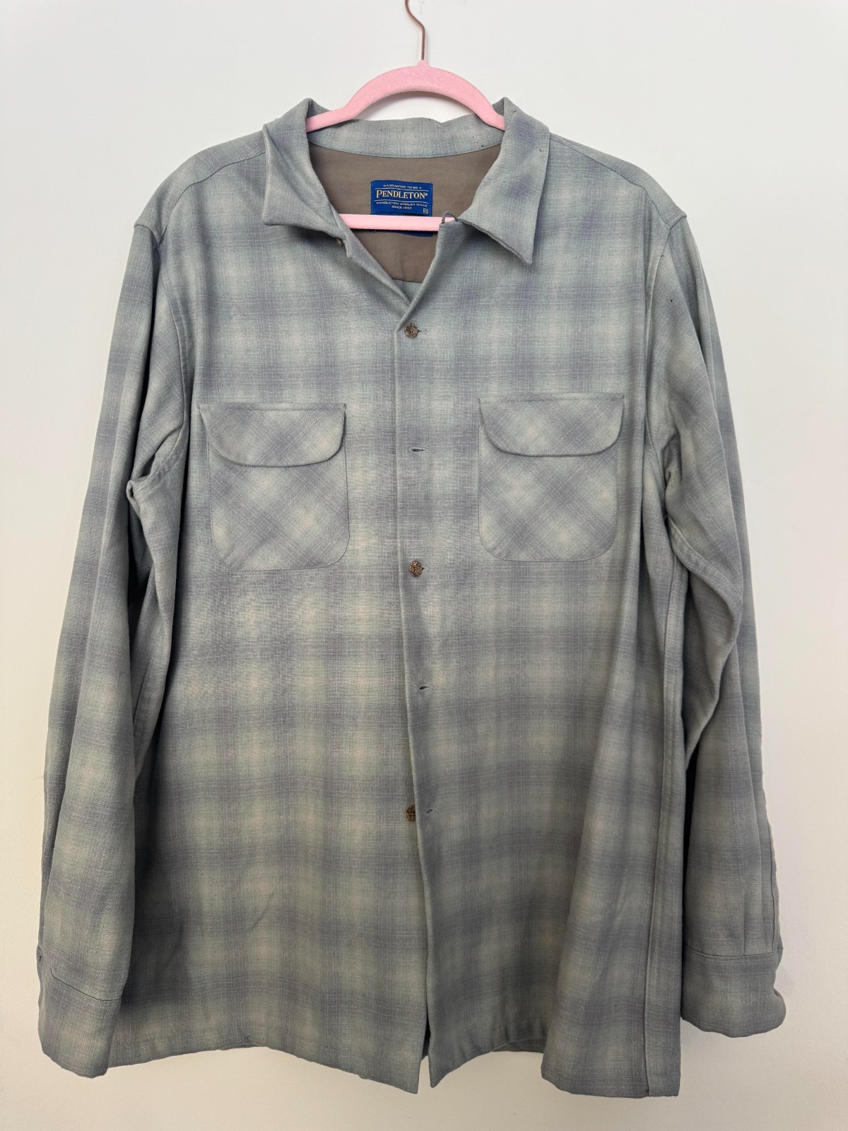 Pendleton Eco Wise Wool Rider Shirt Mens XL Gray Plaid Butto