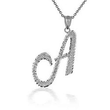 Sterling Silver Script Cursive Initial "A-Z" Pendant Necklace