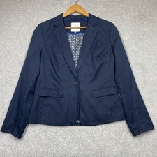 Jasper Conran Blazer Jacket Linen Cotton Mix Lined Navy Women’s Size Uk14 Pocket