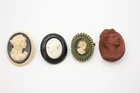 Costume Cameo Brooches Antique Vintage Jet Art Deco Prisoner of War x 4