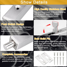 2 Packs Door Bolt Lock Flush Bolt Latch Lock Concealed Door Security