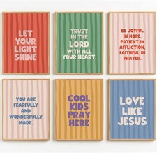 6Pcs Christian Bible Verses Wall Art Prints Cute Colorful Kids Scriptures Wal...