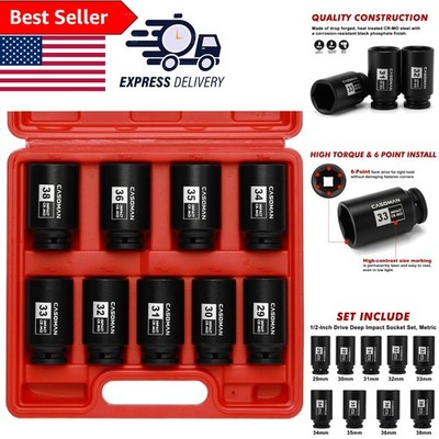 Professional 1/2-Inch Drive Metric Impact Socket Set 29mm-38mm with Storage Case