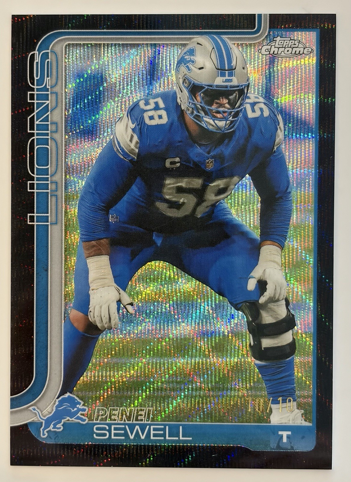 2025 Topps Chrome Football Penei Sewell Lions BLACK WAVE REFRACTOR  10/10 SSP