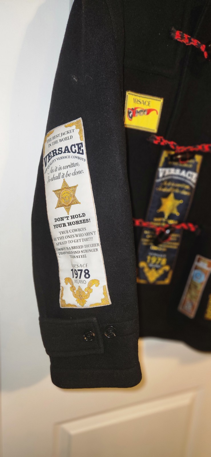 Versace Black Patchwork Jacket Toggle Hooded Butt… - image 4