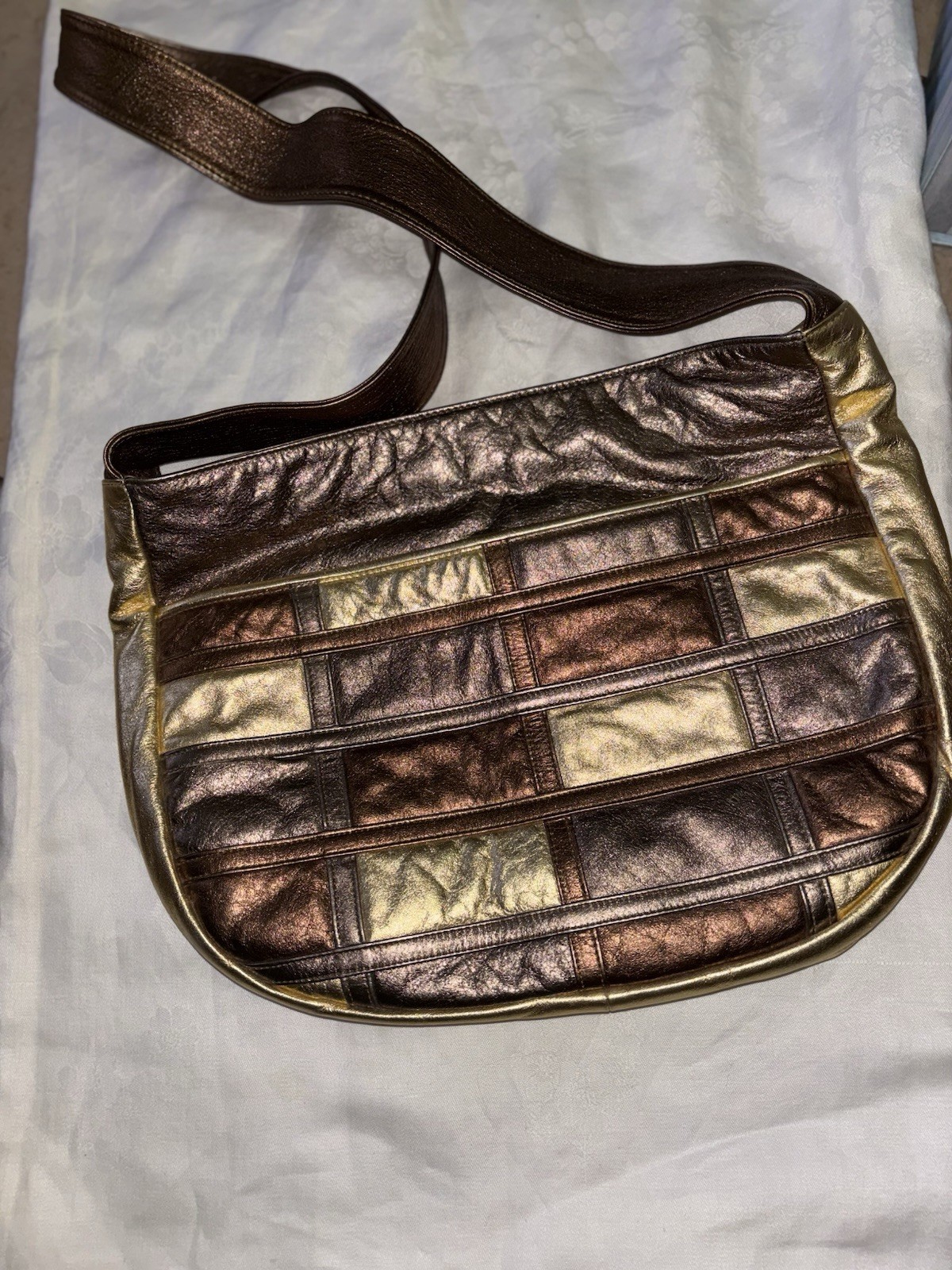 JOHNNI ASHLEY Metallic Patchwork Leather Hobo Bag… - image 1