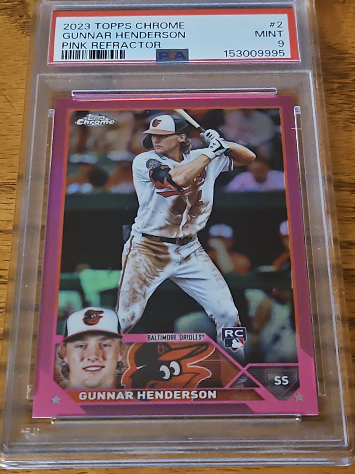 2023 Topps Chrome Gunnar Henderson Pink Refractor Rookie PSA 9 Orioles RC #2