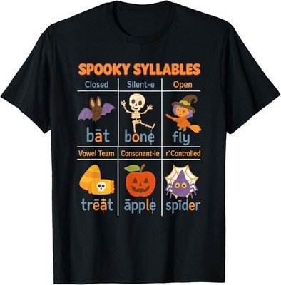 Spooky Syllables Teacher Funny Halloween Educational Kids T-Shirt