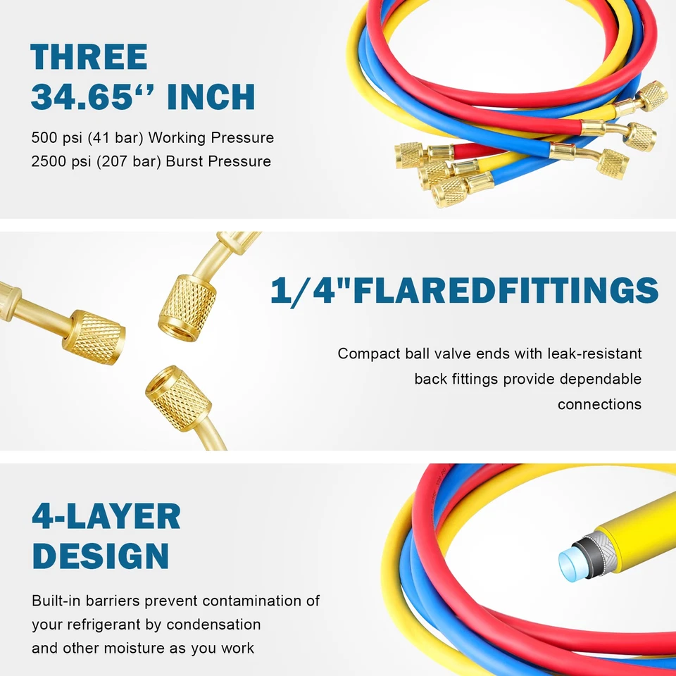 3 Ways Manifold Gauge Set for AC Refrigeration Charging Hose R134A R22 R12 R502 - Image 4 of 4