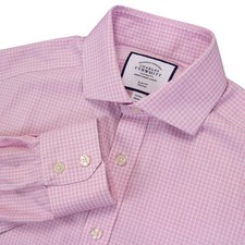 Charles Tyrwhitt Mens 15x33 Pink Mini Check Slim Fit Non Iron Button Front Shirt