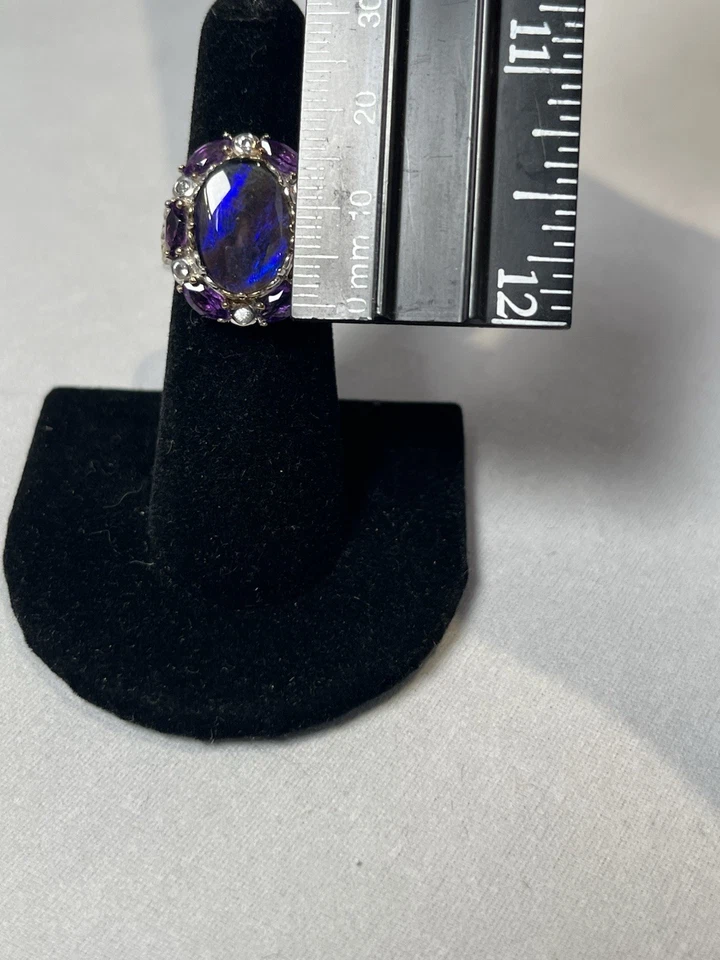Gems en Vogue Purple Iridescent Ammolite With Amethyst Ring Size 6 - Image 4 of 4