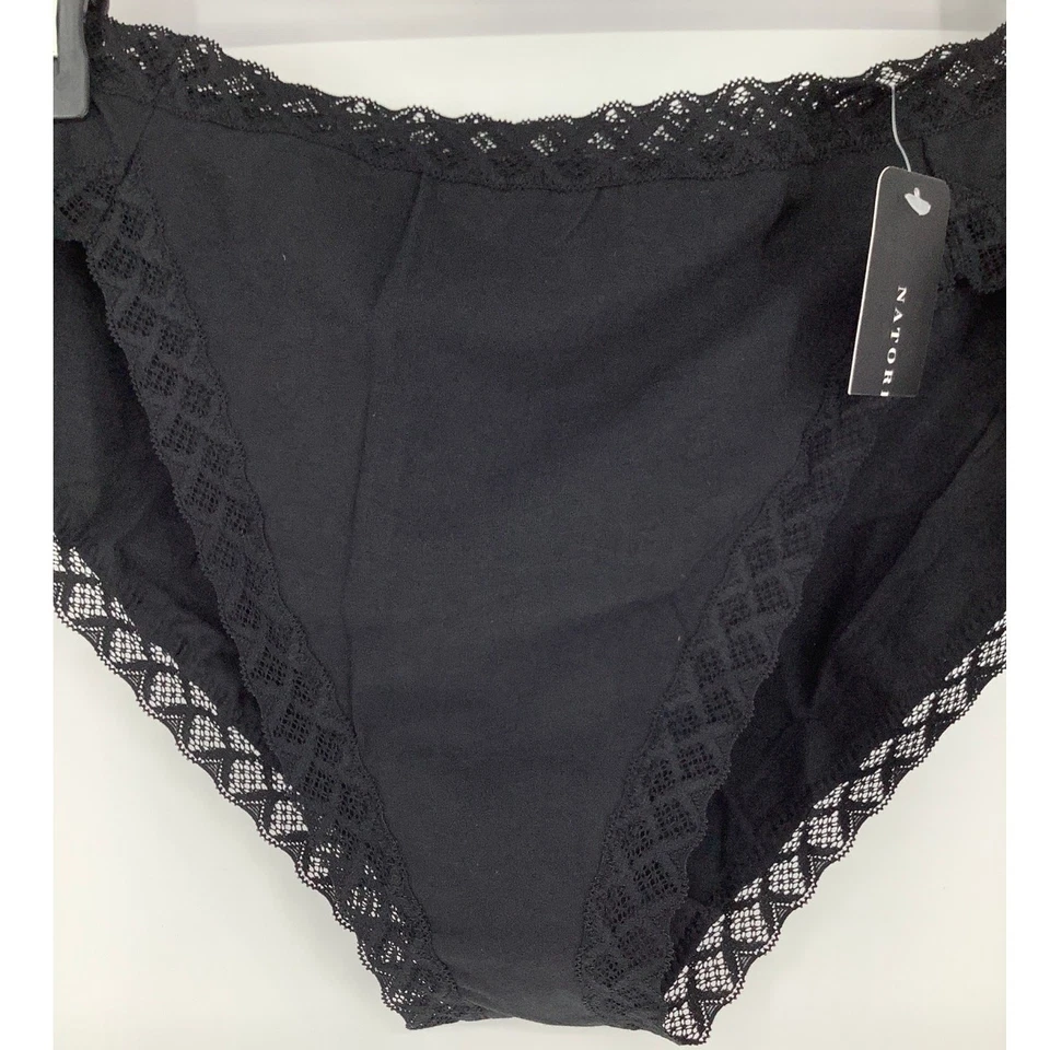 Natori Women's Large Black Bliss French Cut Brief Lace Trim Pima Cotton C25-2 - Image 4 of 4